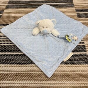 Blankets & Beyond Blue Teddy Bear Security Blanket Lovey‎ Pacifier Holder